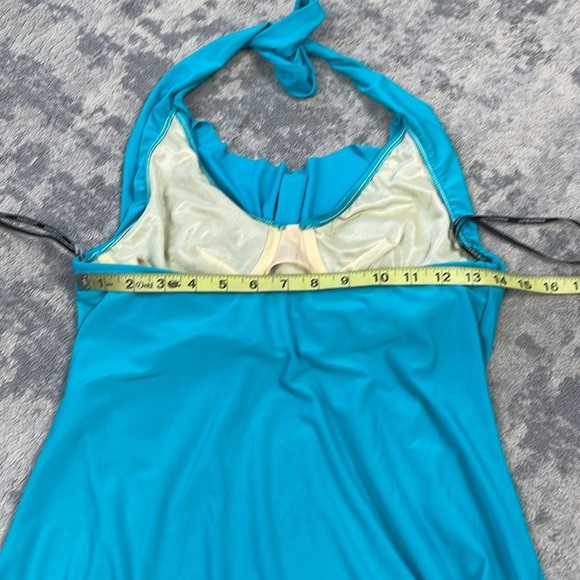 Magicsuit Sophie Tankini Top Swim Pacific Blue Solid Cowl Neck Halter Sz 8 - Picture 12 of 12